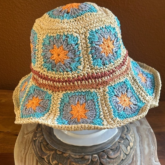 Anthropologie Colorful Granny Square Crochet Bucket Hat New Without Tags!